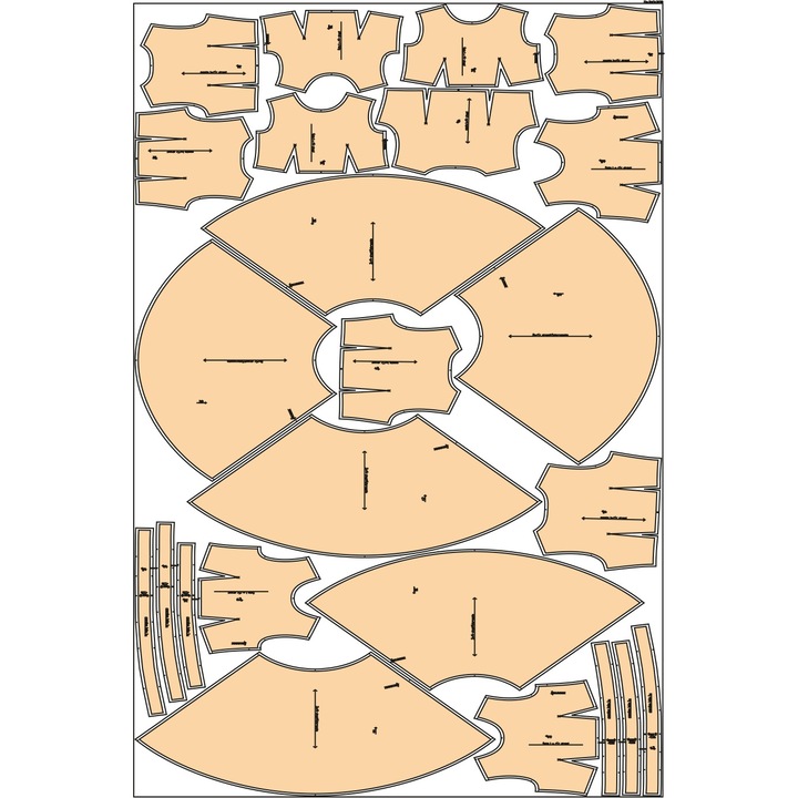 Tipar Croitorie Rochie cu falduri, 6 marimi 36 - 46, hartie
