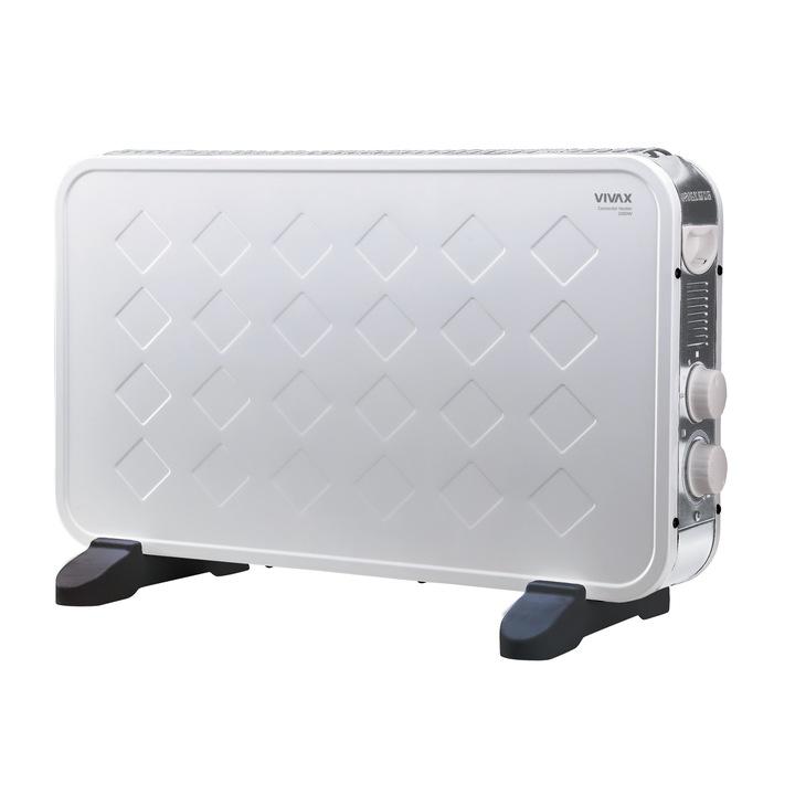 Vivax CH-2009FW Elektromos konvektor, Falra vagy padlóra szerelhető, Állítható termosztát 2 fűtési fokozattal, Biztonsági termosztát, Turbo ventilátor, Fehér