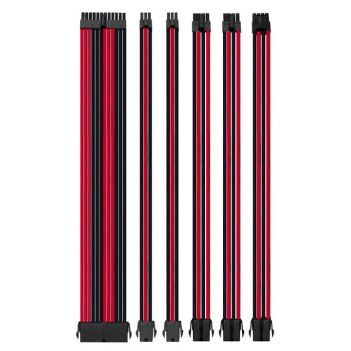 Asiahorse modding hüvely, ATX forráskábel hosszabbító készlet, textil háló, 30 cm, 18AWG, piros