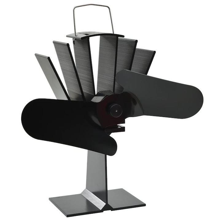 Вентилатор за печка за топъл въздух vidaXL, 2 перки, черен, Анодизиран алуминий, 21 x 12,5 x 21,5 см, С пожароустойчиви кабели