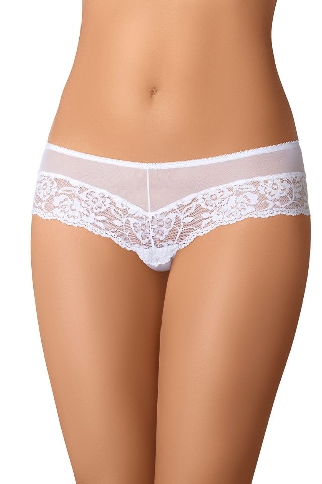 Chiloti pentru femei, brazilieni, din plasa, cu dantela, Teyli Kate, Alb