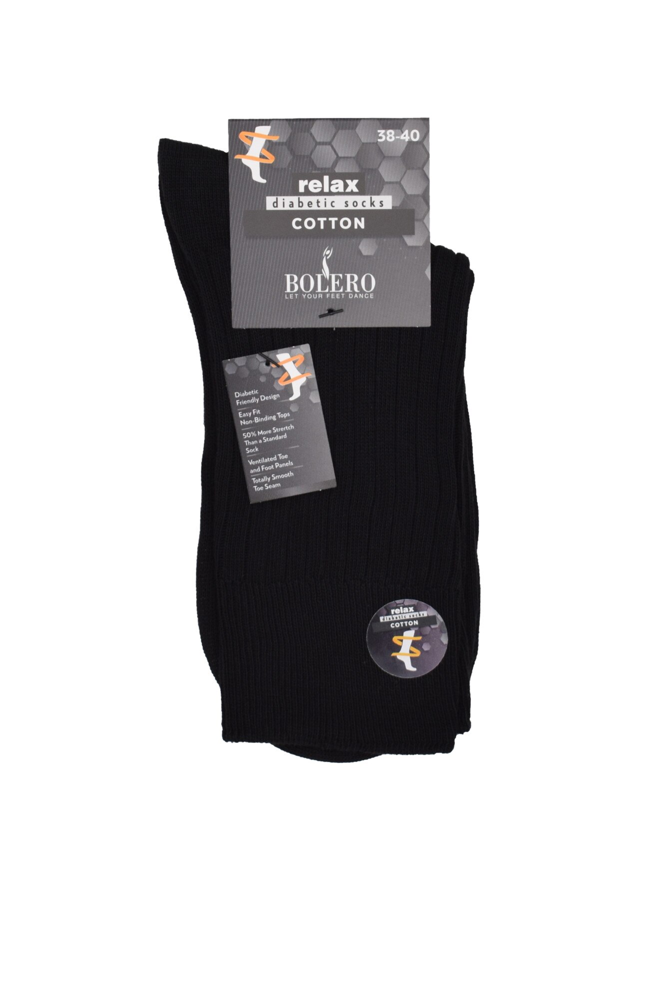 Sosete bumbac pentru diabetici,de femei,Bolero,negru, Negru