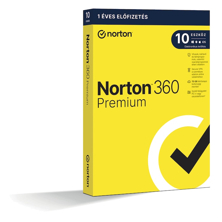 NORTON 360 PREMIUM 75GB Felhőalapu Biztonsági Mentés HU 1 Felhasználó 10 Eszköz 12 Hónap GENERIC GUM MM (Dobozos)
