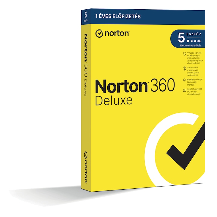NORTON 360 DELUXE 50GB Felhőalapu Biztonsági Mentés HU 1 Felhasználó 5 Eszköz 12 Hónap GENERIC GUM MM (Dobozos)