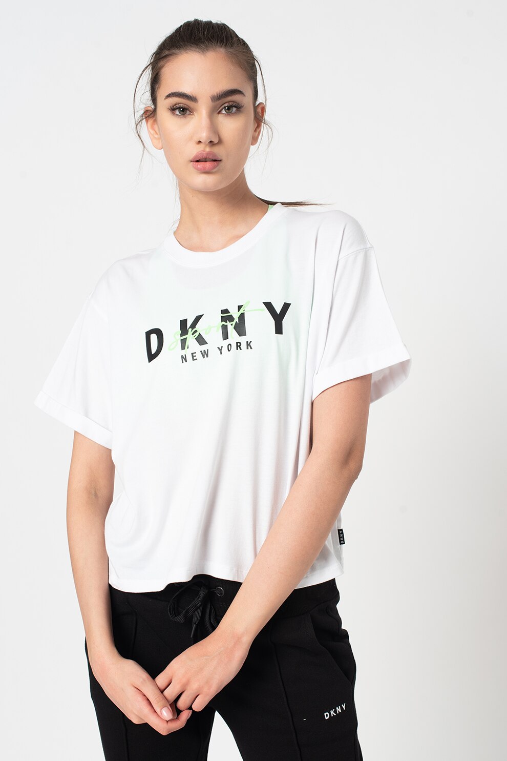 DKNY, Tricou lejer din amestec de modal, cu logo, Alb