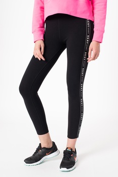DKNY, Colanti slim fit cu benzi logo laterale, pentru fitness, Negru/Alb DKNY, Colanti slim fit cu benzi logo laterale, pentru fitness, Negru/Alb