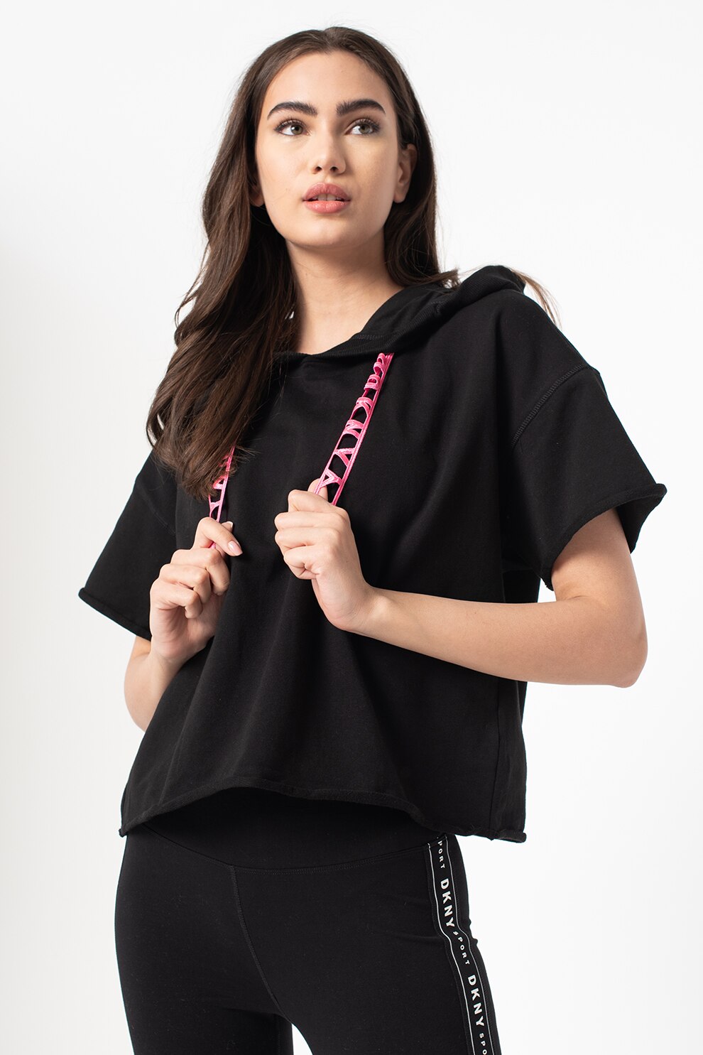 DKNY, Hanorac cu maneci scurte, Negru/Roz neon