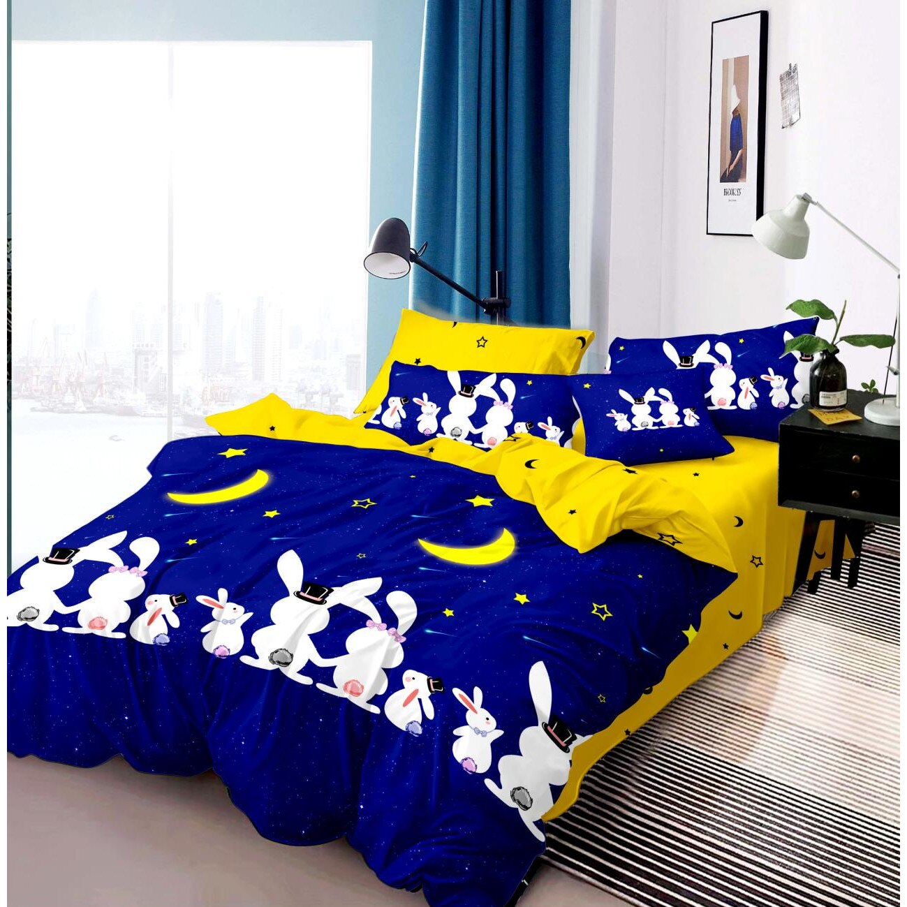 Set pentru pat din finet gros, 6 piese, JOJO HOME,IEPURASI