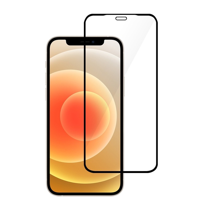 OEM IPhone 12 Teljes Borítású Képernyővédő fólia, fekete, Új Apple technológia