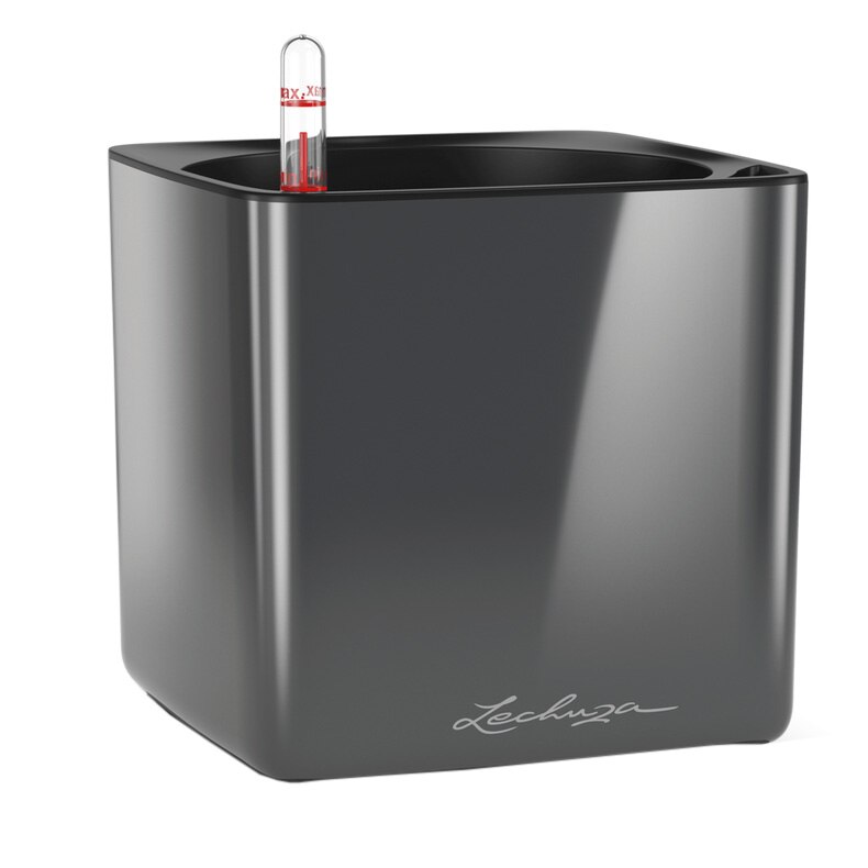 Ghiveci Lechuza Cube Glossy 16 (17 x 17 x 16 cm) Charcoal 13521