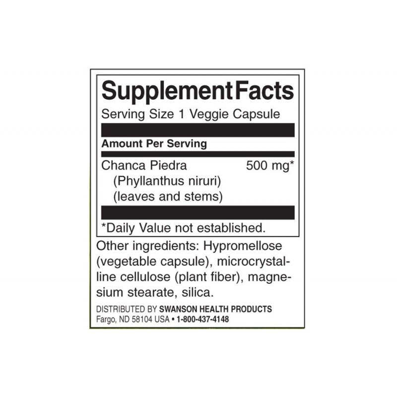 Chanca Piedra 500mg - 60 Capsules - Complément Alimentaire Pour Les Reins - Swanson