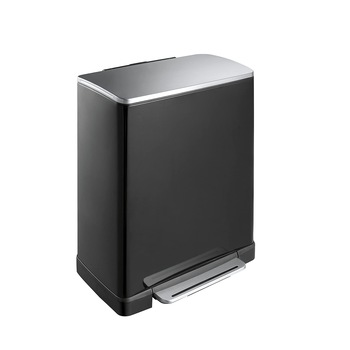 Cos de gunoi EKO, E-Cube, cu pedala, 2 compartimente 28/18 L, deschidere/inchidere silentioasa a capacului, functie sortare deseuri, corp din otel inoxidabil, rezistent la amprente, negru Cos de gunoi EKO, E-Cube, cu pedala, 2 compartimente 28/18 L, deschidere/inchidere silentioasa a capacului, functie sortare deseuri, corp din otel inoxidabil, rezistent la amprente, negru