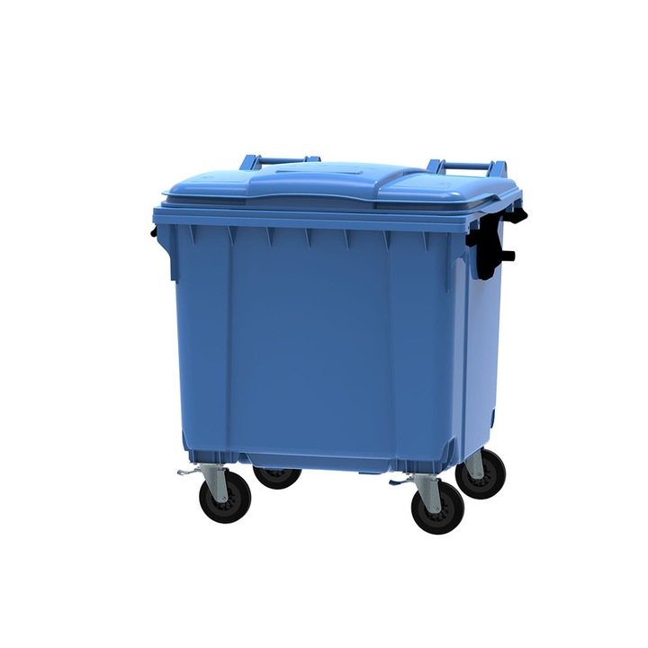 Container din plastic, 1100 litri, capac plat, ALBASTRU