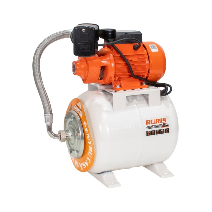 Хидрофор RURIS Aquapower 1008S, 750 W, 19 л, Дебит 46 л/мин, Височина на заустване 45 м, Дълбочина на засмукване 9 м