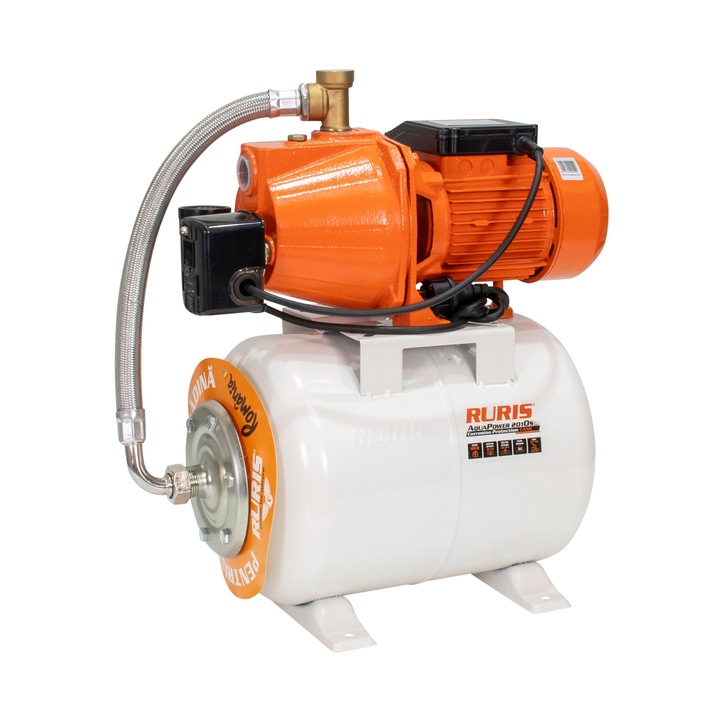 Хидрофор RURIS Aquapower 2010S, 900 W, 24 л, Дебит 50 л/мин, Височина на заустване 50 м, Дълбочина на засмукване 9 м
