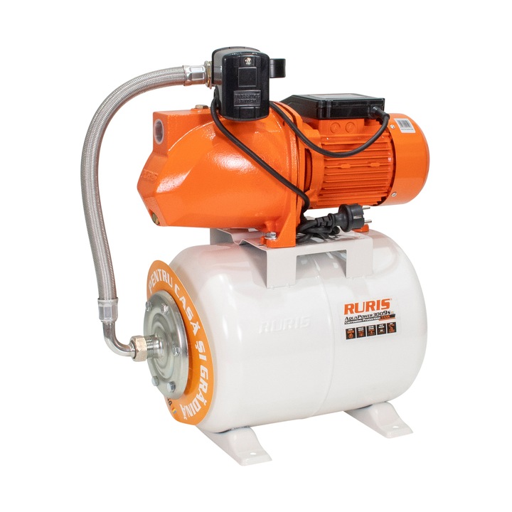 Хидрофор RURIS Aquapower 3009S, 1500 W, 24 л, Дебит 55 л/мин, Височина на заустване 60 м, Дълбочина на засмукване 9 м