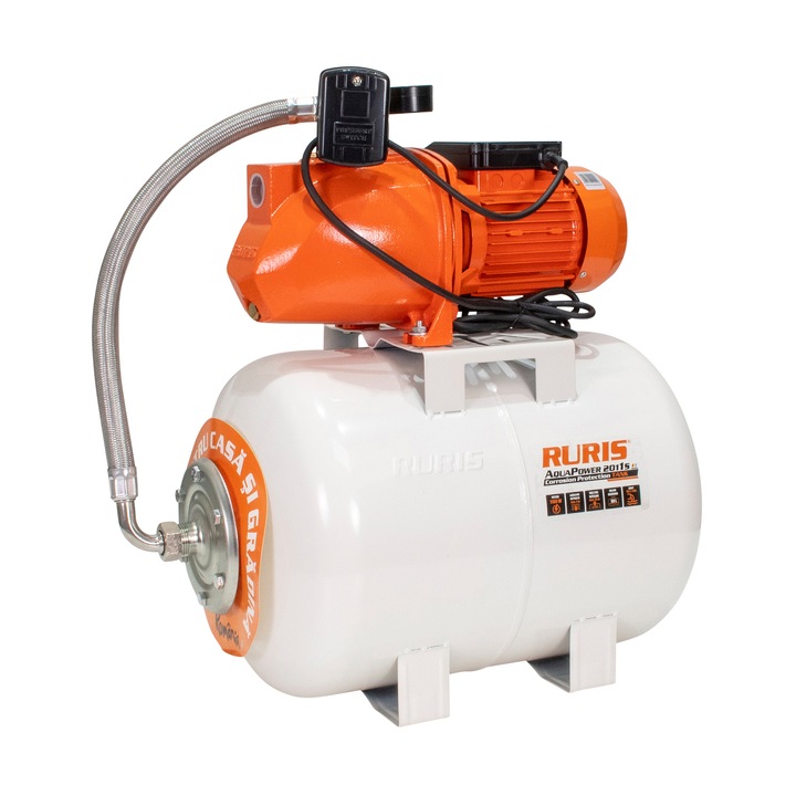 Хидрофор RURIS Aquapower 2011S, 1100 W, 50 л, Дебит 58 л/мин, Височина на заустване 55 м, Дълбочина на засмукване 9 м