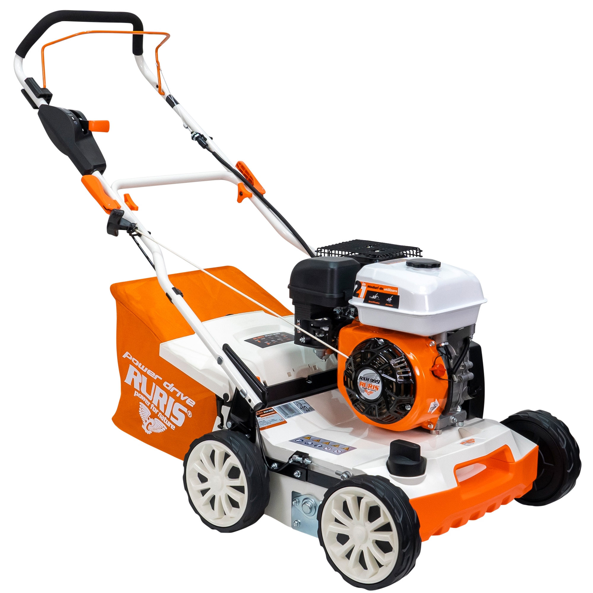 Scarificator/aerator pe benzina RURIS RXH999, 212 CC, putere 5.3 CP, 40 cm latime lucru, sac colector 45 l, functie de scarificare/aerare