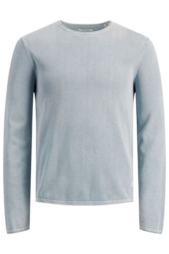 Pulover Barbati Jack&Jones cu decupaj rotund, aspect decolorat, Albastru deschis, L