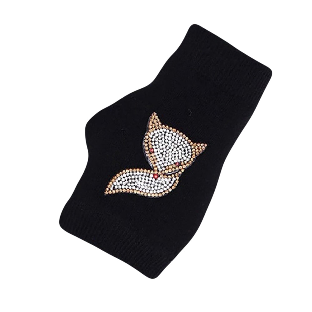 Manusi fashion fara degete, cu strasuri model pisica, negru, one size