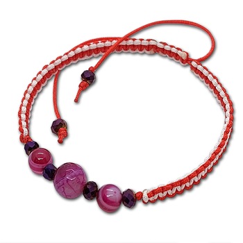 Bratara ArtDeco Martisor cu snur alb-rosu, cu pietre semipretioase Agat dungat fucsia de 8 si 6 mm si cristale de Terahertz, reglabila cu diametrul de 15-25 cm. Bratara ArtDeco Martisor cu snur alb-rosu, cu pietre semipretioase Agat dungat fucsia de 8 si 6 mm si cristale de Terahertz, reglabila cu diametrul de 15-25 cm.