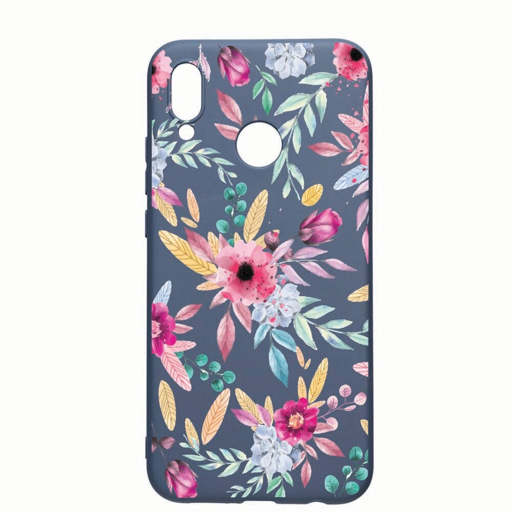 Husa Huawei P20 Lite, Happy Flowers, rezistenta la uzura, anti-alunecare, din silicon Premium, AlaskanBlue, AB69