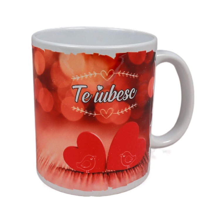 Cana cu inimioare, inscriptionata, Te iubesc, 300 ml