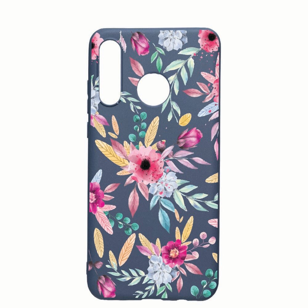 Husa Huawei P30 Lite, Happy Flowers, rezistenta la uzura, anti-alunecare, din silicon Premium, AlaskanBlue, AB69