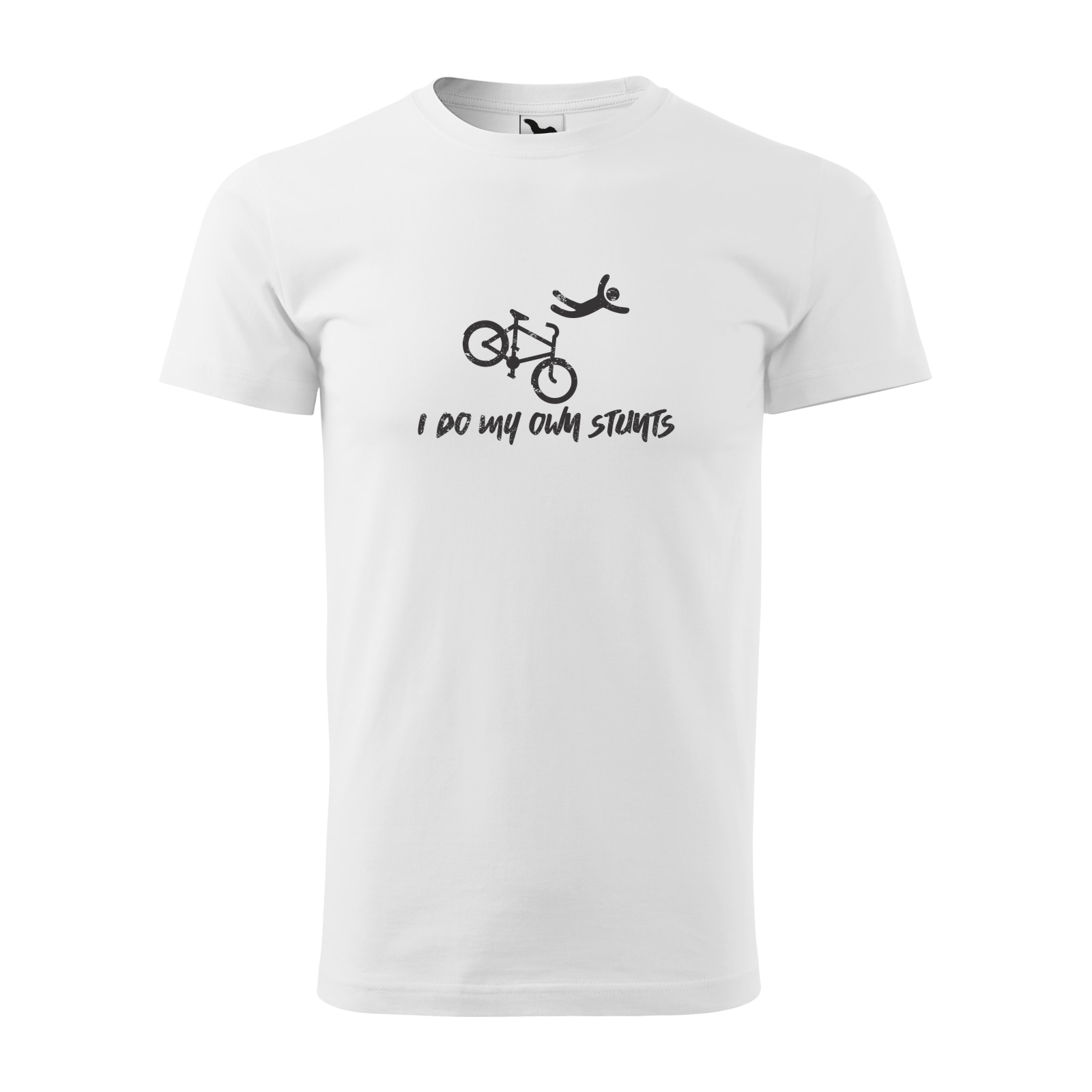 Tricou alb barbati, idee de cadou, pentru biciclisti, My Own Stunts, marime L