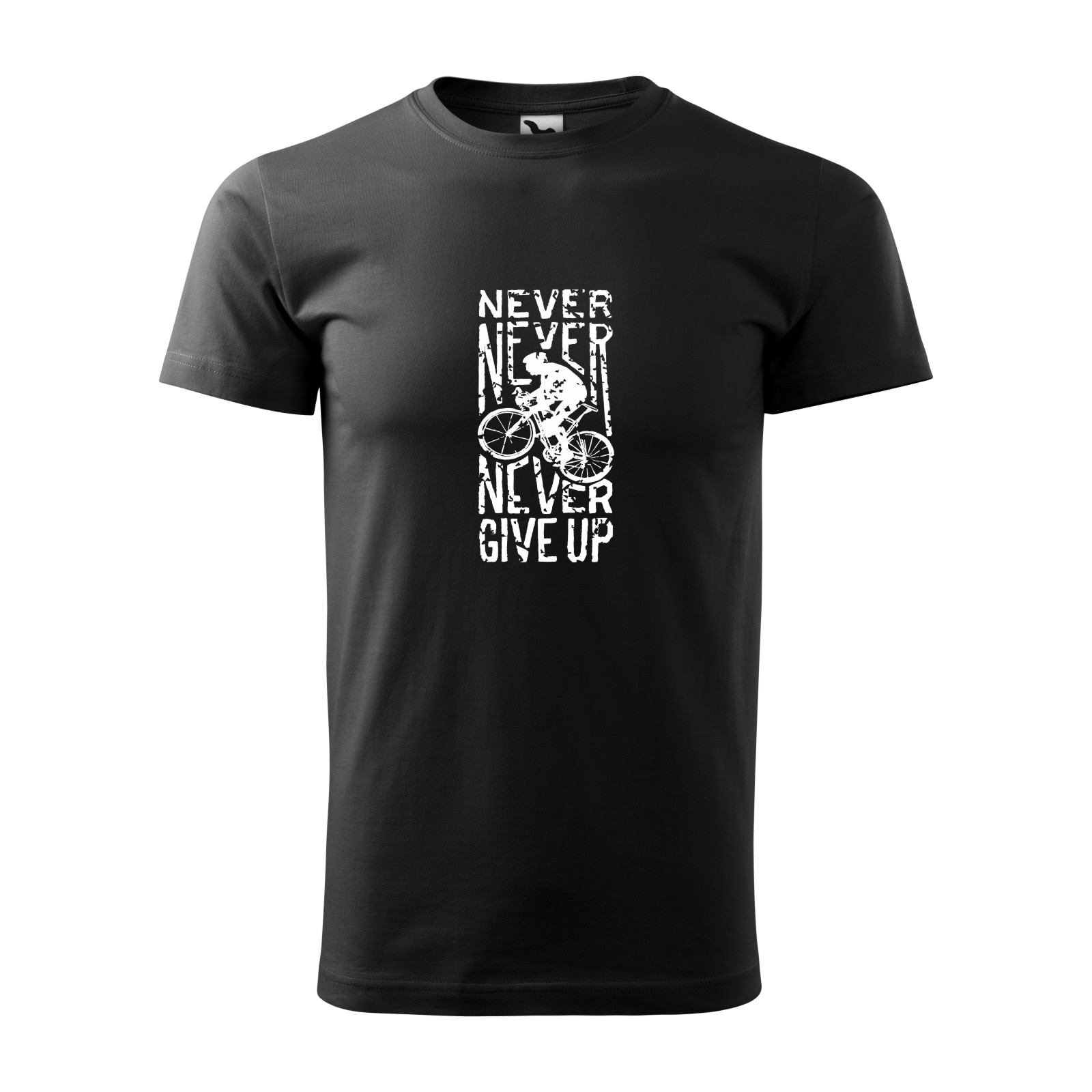 Tricou negru barbati, idee de cadou, pentru biciclisti, Never Give Up, marime L