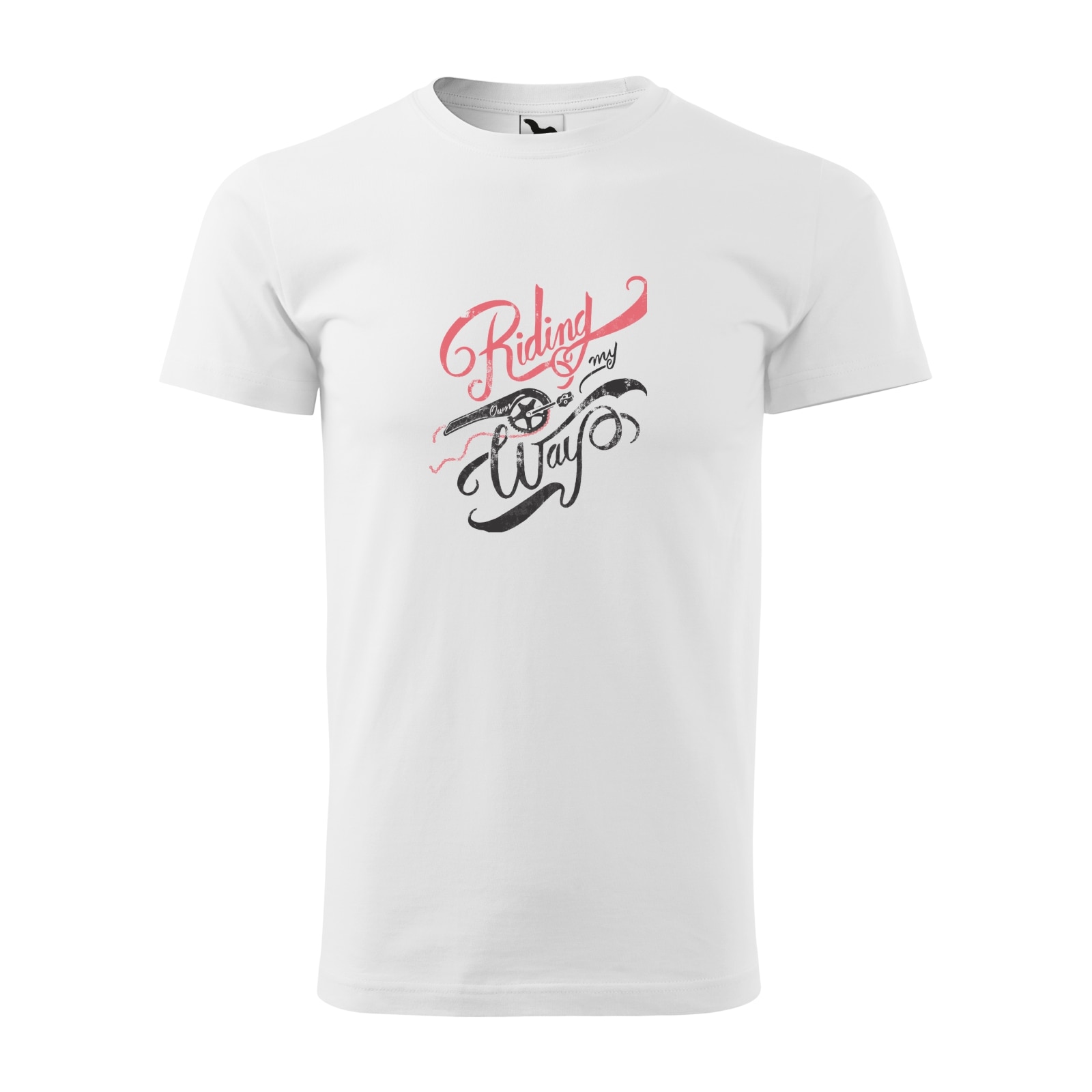 Tricou alb barbati, idee de cadou, pentru biciclisti, Riding my Way, marime L