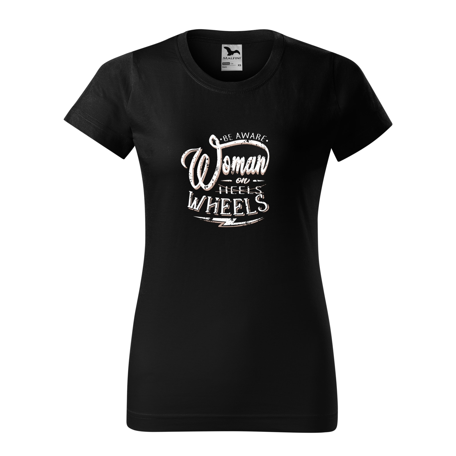 Tricou negru femei, idee de cadou, pentru bicicliste, Woman on Wheels, marime L
