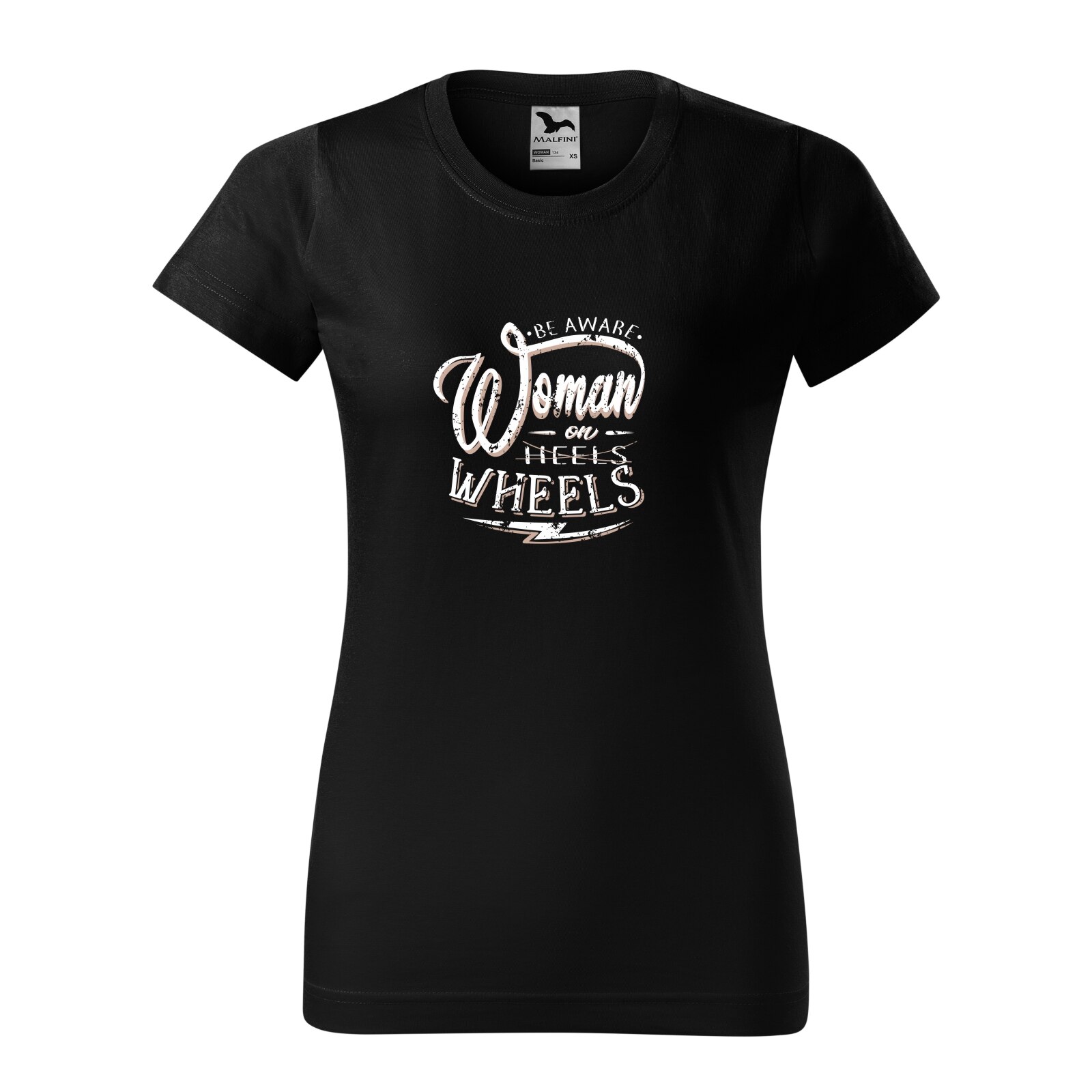 Tricou negru femei, idee de cadou, pentru bicicliste, Woman on Wheels, marime XS