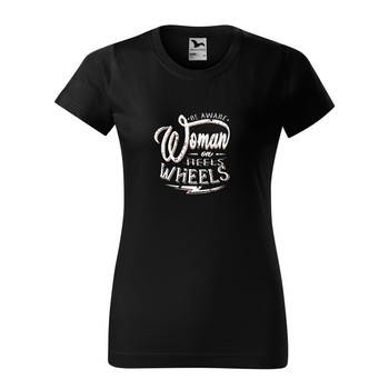 Tricou negru femei, idee de cadou, pentru bicicliste, Woman on Wheels, marime XS Tricou negru femei, idee de cadou, pentru bicicliste, Woman on Wheels, marime XS