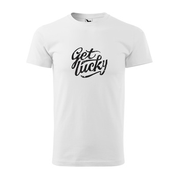 Tricou alb barbati, idee de cadou, pentru biciclisti, Get Lucky, marime XL Tricou alb barbati, idee de cadou, pentru biciclisti, Get Lucky, marime XL