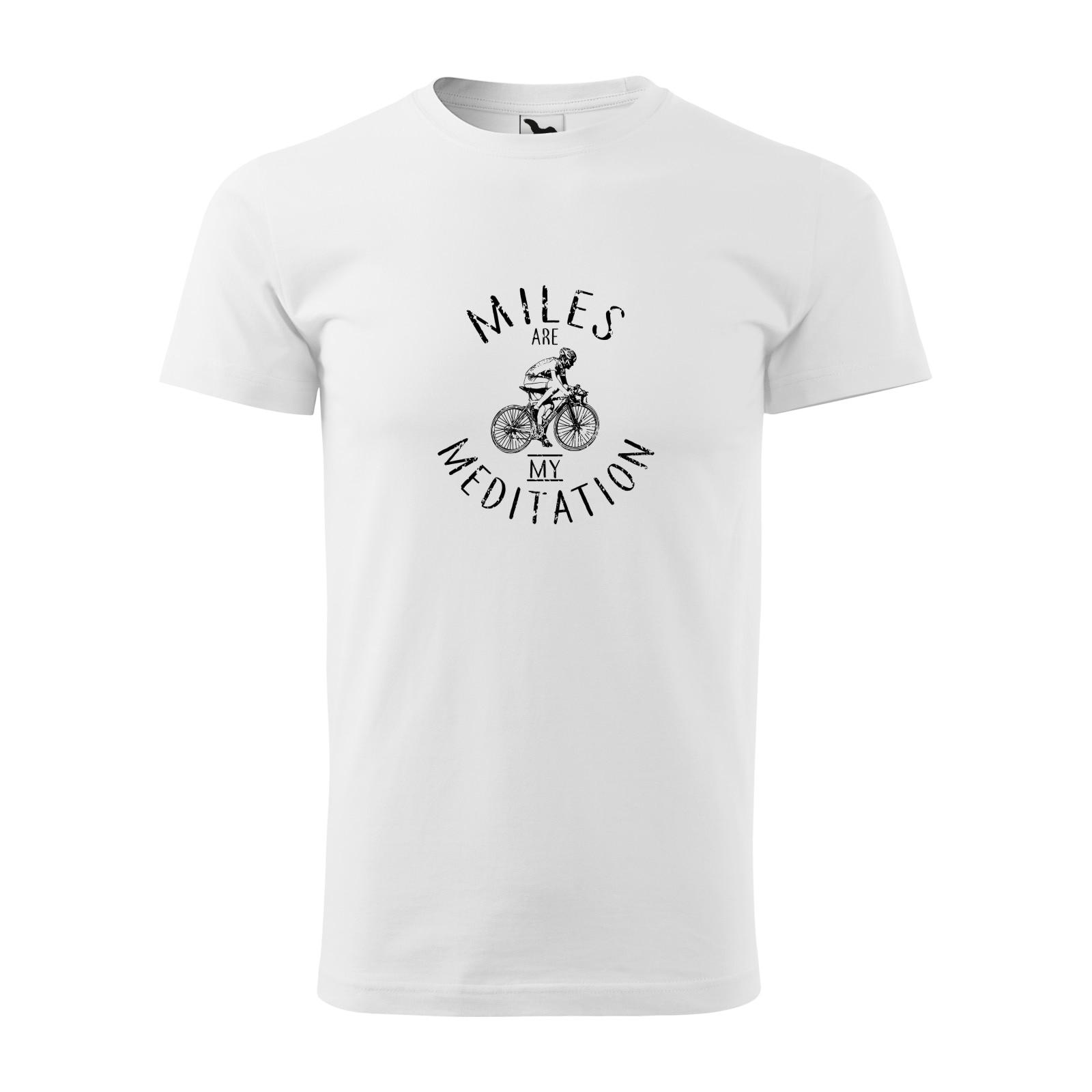 Tricou alb barbati, idee de cadou, pentru biciclisti, Miles Meditation, marime L
