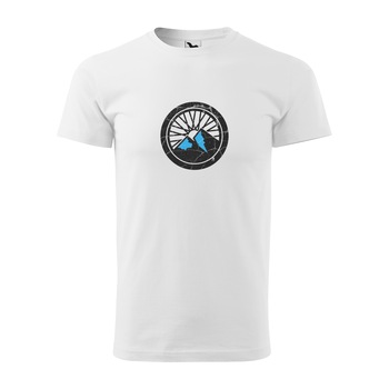 Tricou alb barbati, idee de cadou, pentru biciclisti, Ride the Mountains, marime M Tricou alb barbati, idee de cadou, pentru biciclisti, Ride the Mountains, marime M