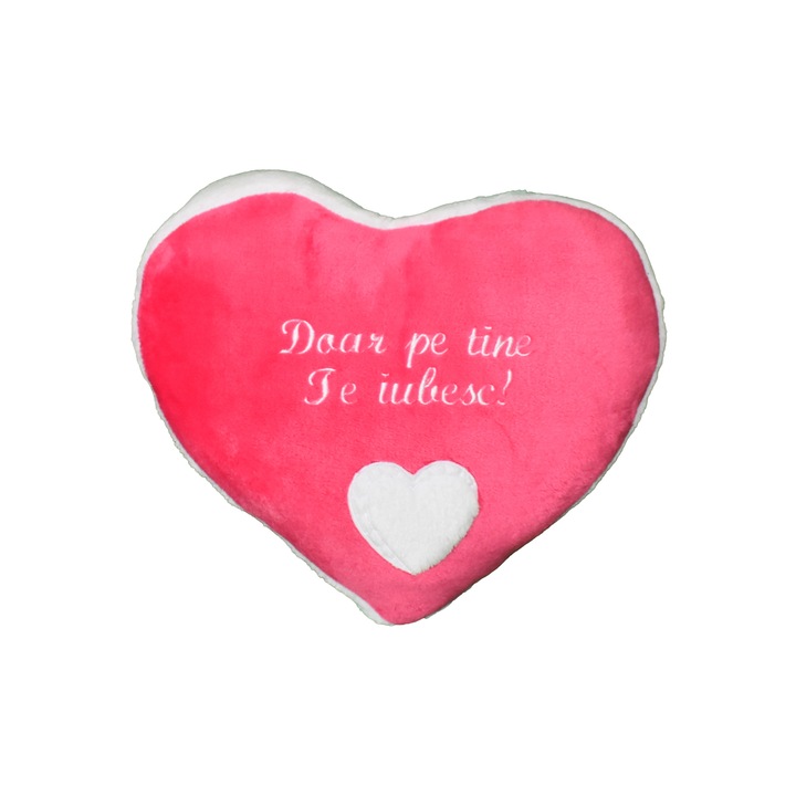 Perna Inimioara ”Doar pe tine te iubesc !”, roz, 40x42 cm, material flanelfleece