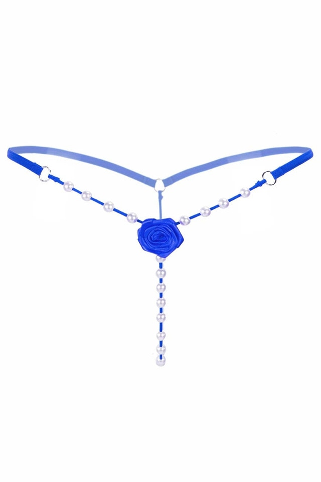 Chiloti Sexy Mini G-string Perle Floral, Albastru, One Size