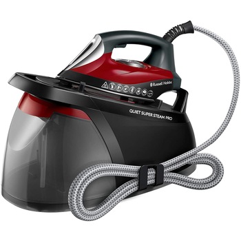 Statie de calcat Russell Hobbs Quiet Super Steam Pro 24460-56, 2750 W, 315 g/min, 8 bari, 1.8 L, Sistem Anticalcar, Negru/Rosu Statie de calcat Russell Hobbs Quiet Super Steam Pro 24460-56, 2750 W, 315 g/min, 8 bari, 1.8 L, Sistem Anticalcar, Negru/Rosu