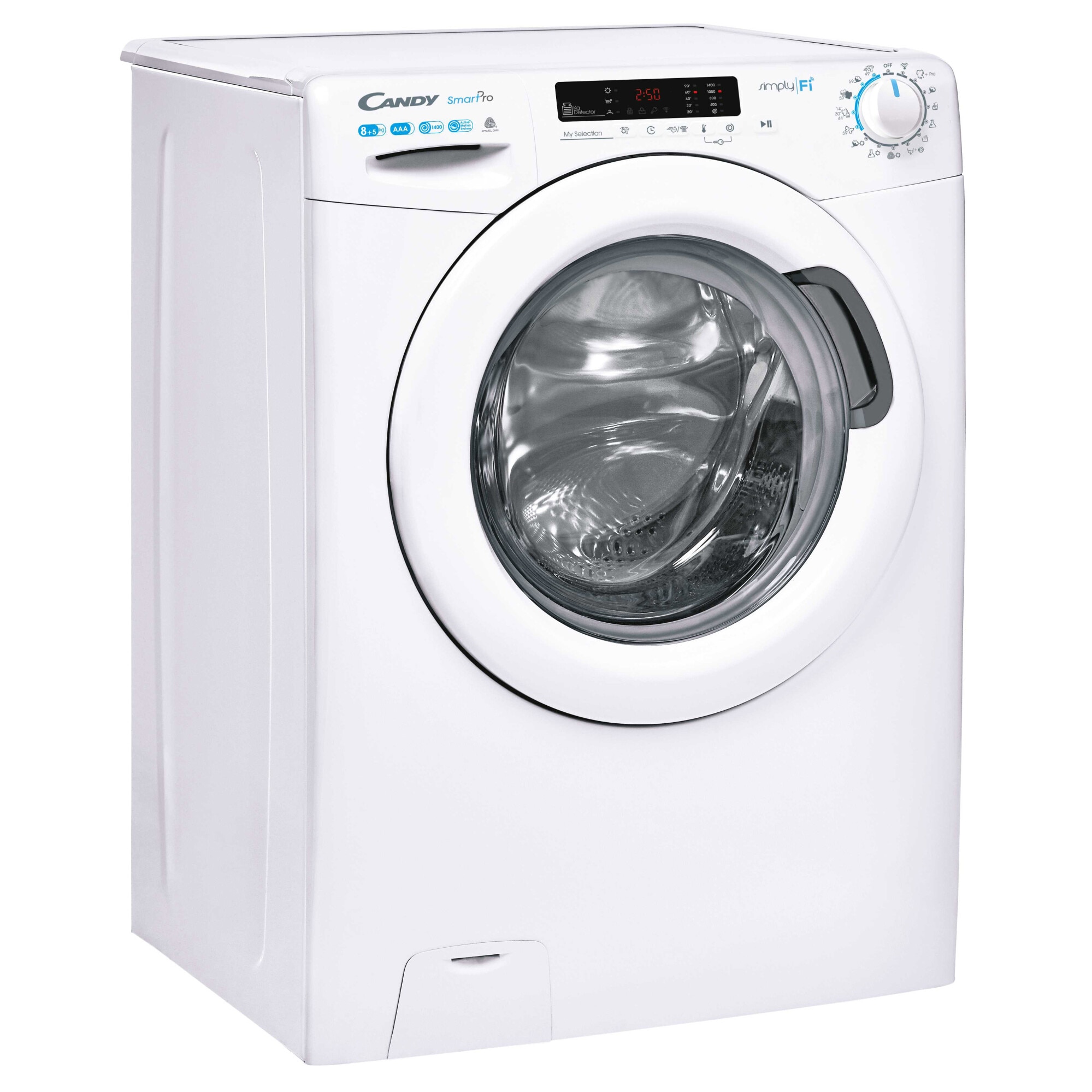 Masina de spalat rufe cu uscator Candy COW 4852D/1-S, 8 kg spalare, 5 kg uscare, Clasa D, 1400 RPM, Kilo Detector, WiFi, Bluetooth, Alb