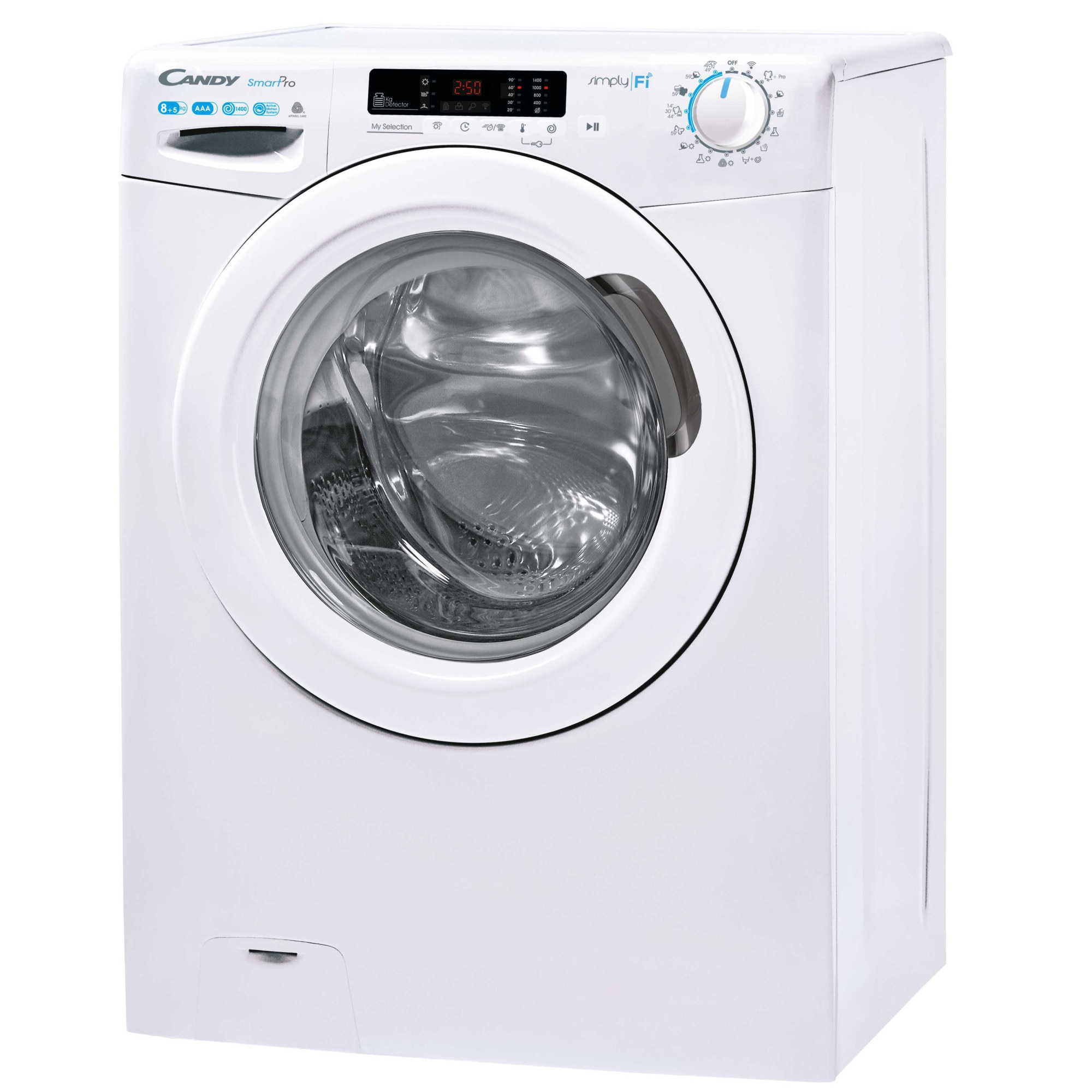 Masina de spalat rufe cu uscator Candy COW 4852D/1-S, 8 kg spalare, 5 kg uscare, Clasa D, 1400 RPM, Kilo Detector, WiFi, Bluetooth, Alb
