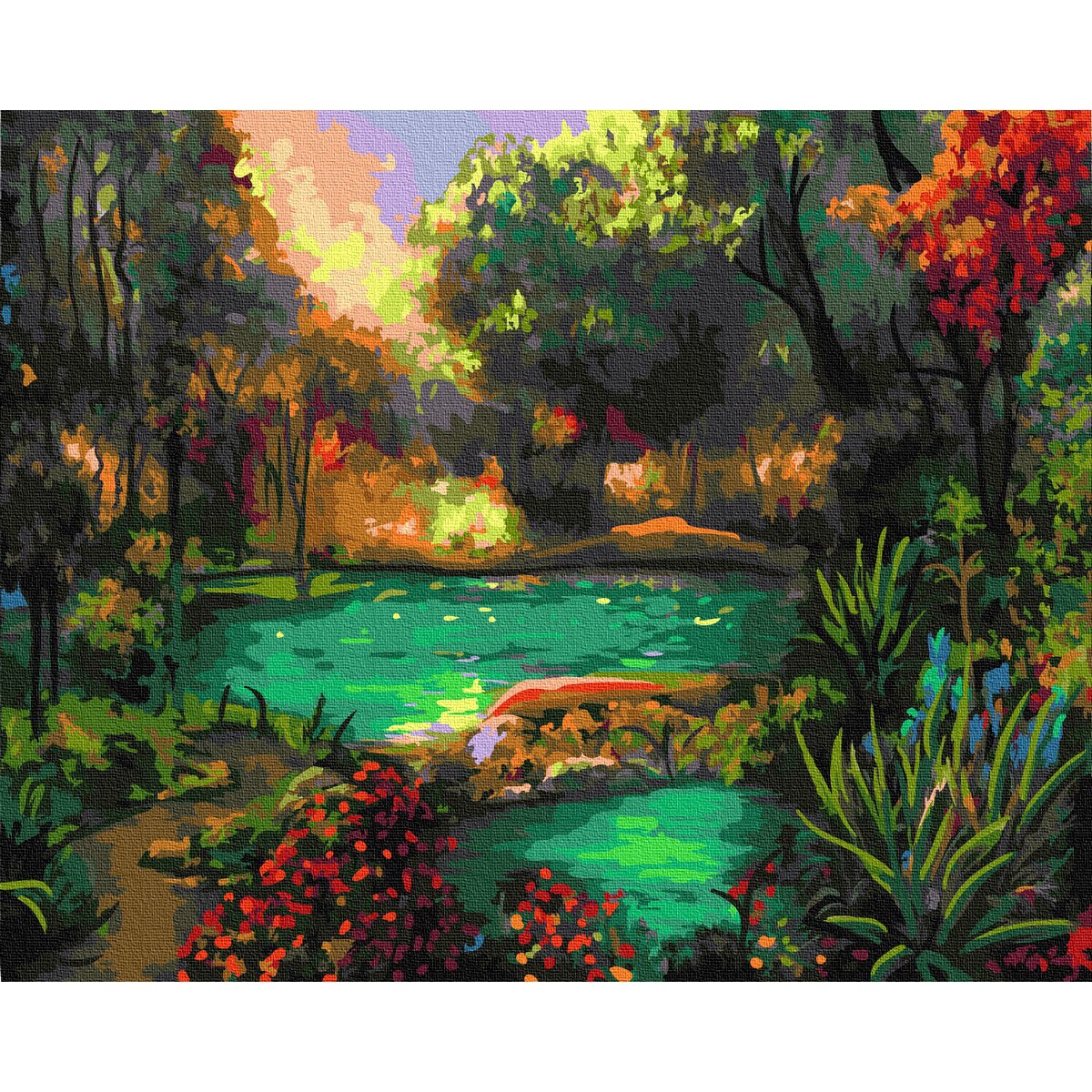 Set picturi pe numere, Acuarello, Magic Lake, 40x50cm, culori acrilice, pensule, panza incadrata pe o rama de lemn
