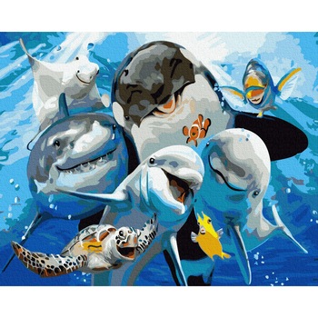 Set picturi pe numere, Acuarello, Marine Friends, 40x50cm, culori acrilice, pensule, panza incadrata pe o rama de lemn Set picturi pe numere, Acuarello, Marine Friends, 40x50cm, culori acrilice, pensule, panza incadrata pe o rama de lemn