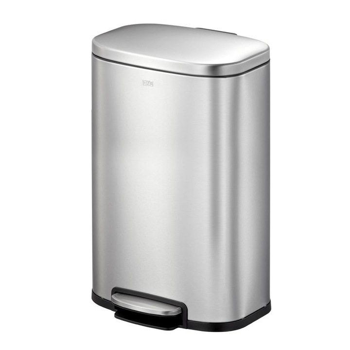 Cos de gunoi EKO, Oli-Cube, cu pedala, capacitate 2 x 20L, 2 compartimente, deschidere/inchidere silentioasa a capacului, functie de sortare a deseurilor, corp din otel inoxidabil, rezistent la amprente, argintiu