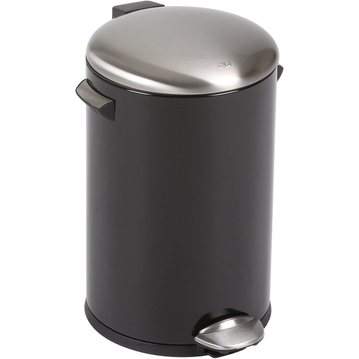 Cos de gunoi EKO, Belle Deluxe, cu pedala, capacitate 12 L, deschidere/inchidere silentioasa a capacului, corp din otel inoxidabil, rezistent la amprente, negru