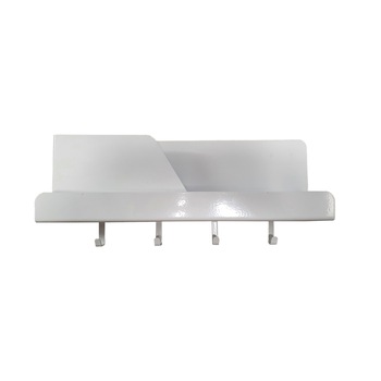 Organizator de perete cu 4 agatatori si suport, metal, alb lucios, 46 x 11 x 19 cm Organizator de perete cu 4 agatatori si suport, metal, alb lucios, 46 x 11 x 19 cm
