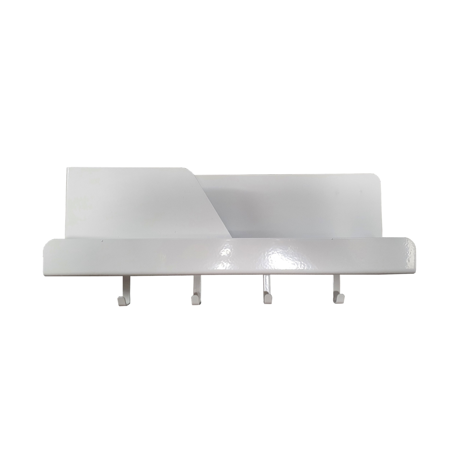 Organizator de perete cu 4 agatatori si suport, metal, pink, 46 x 11 x 19 cm