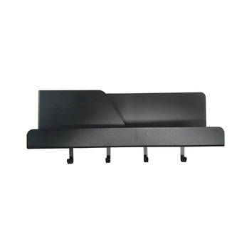 Organizator de perete cu 4 agatatori si suport, metal, negru mat, 46 x 11 x 19 cm Organizator de perete cu 4 agatatori si suport, metal, negru mat, 46 x 11 x 19 cm