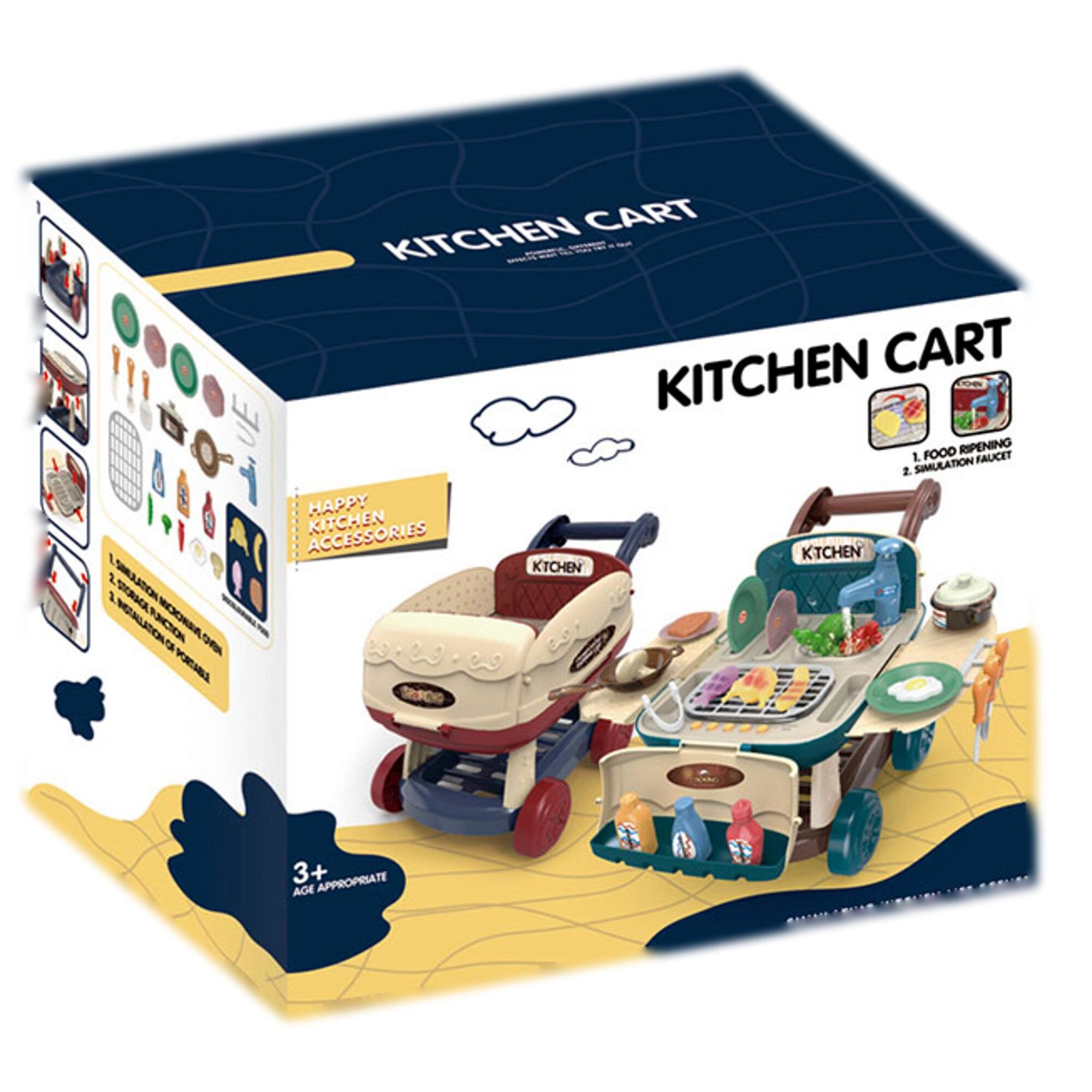 Set Bucatarie multifunctionala, Forma Carucior Cumparaturi, lumini si baterii,accesorii, Multicolor